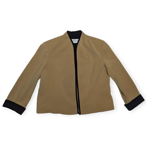Vintage Jessica Open Front Camel Tan Black Blazer Jacket Woman 18 Shoulder Pad - Picture 2 of 8
